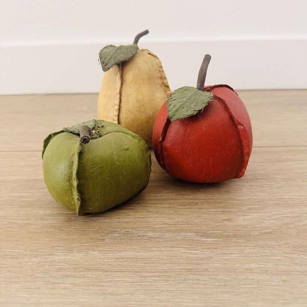 Fake Artificial Fabric Fruit Handmade Vintage Decor Pear Apple Tomato Leather